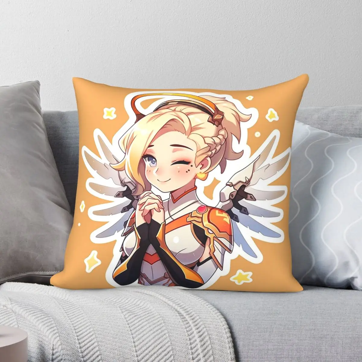 Overwatch Mercy Angela Ziegler Square Pillowcase Polyester Linen Velvet Pattern Decorative Throw Pillow Case Sofa Cover 18