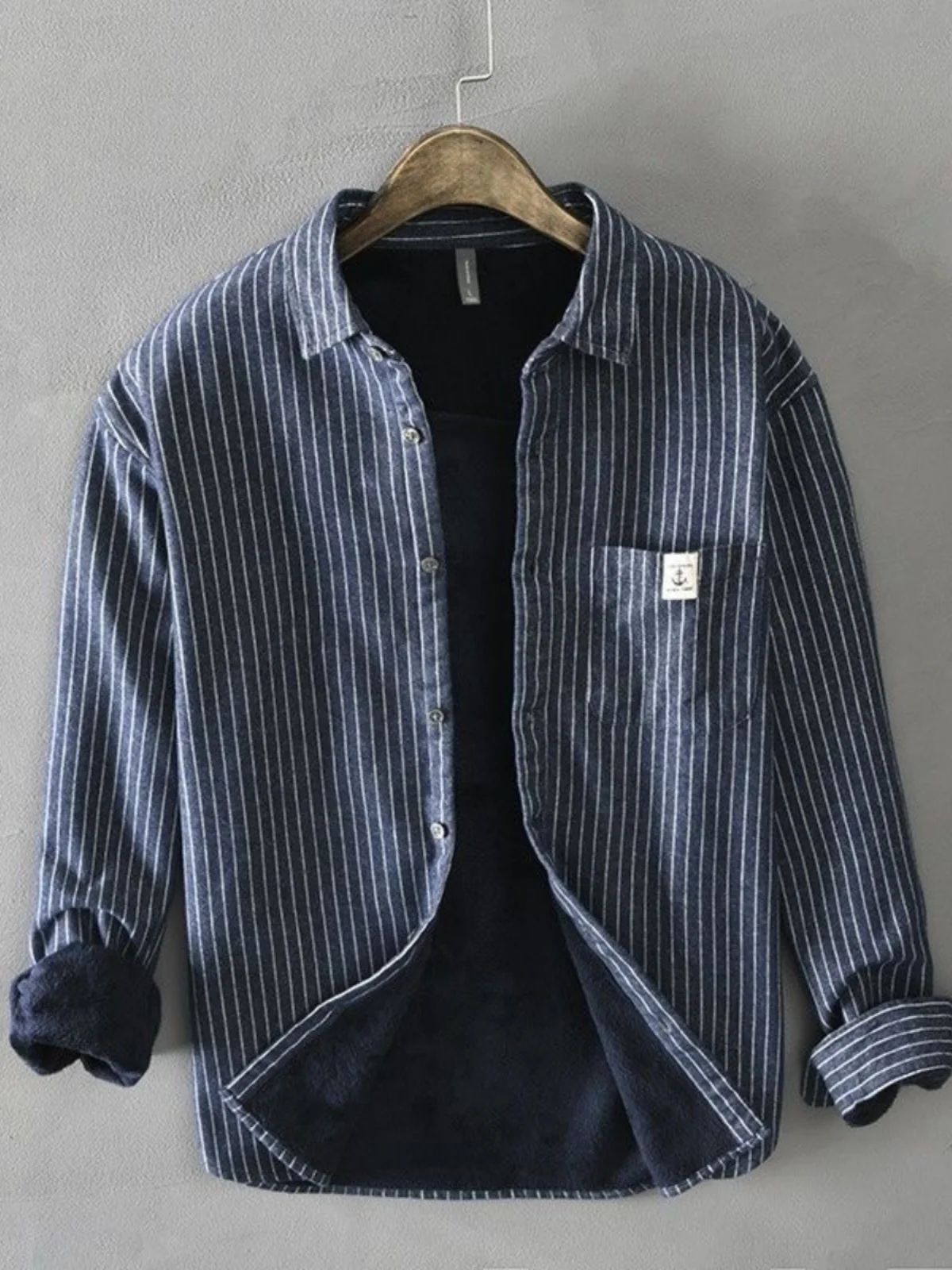 

Men's Retro Striped irt Long Sve Loose Fit Casual Wear Resistant Workwear Jaet Korean Sle Youth Faion Winter Warm