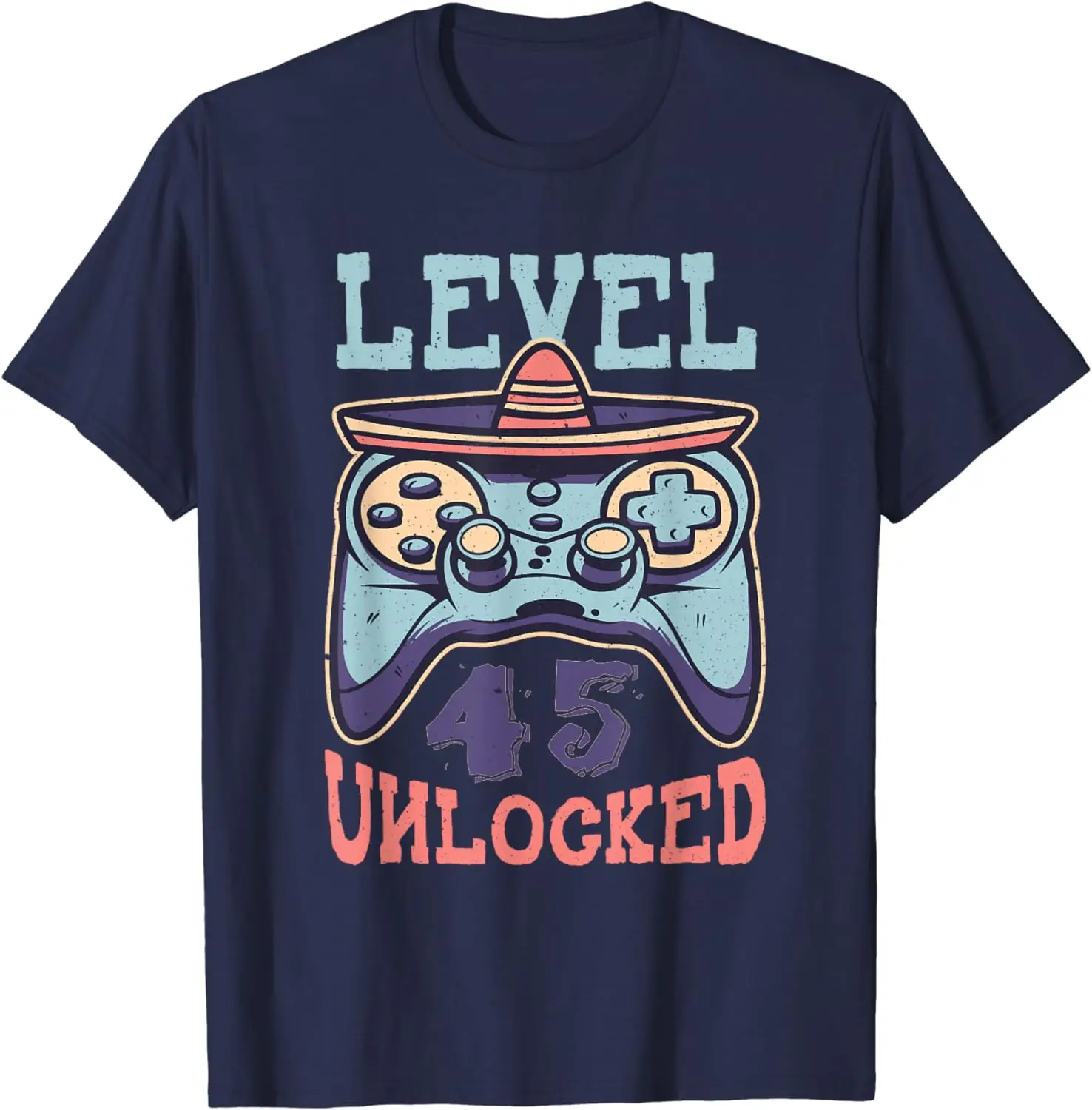 Age 45 Year Birth Born Unlock Level Gamer Game Mayo Cotton T-Shirt Vintage Graphic Print T Shirt Harajuku Tops O-neck Streetwear