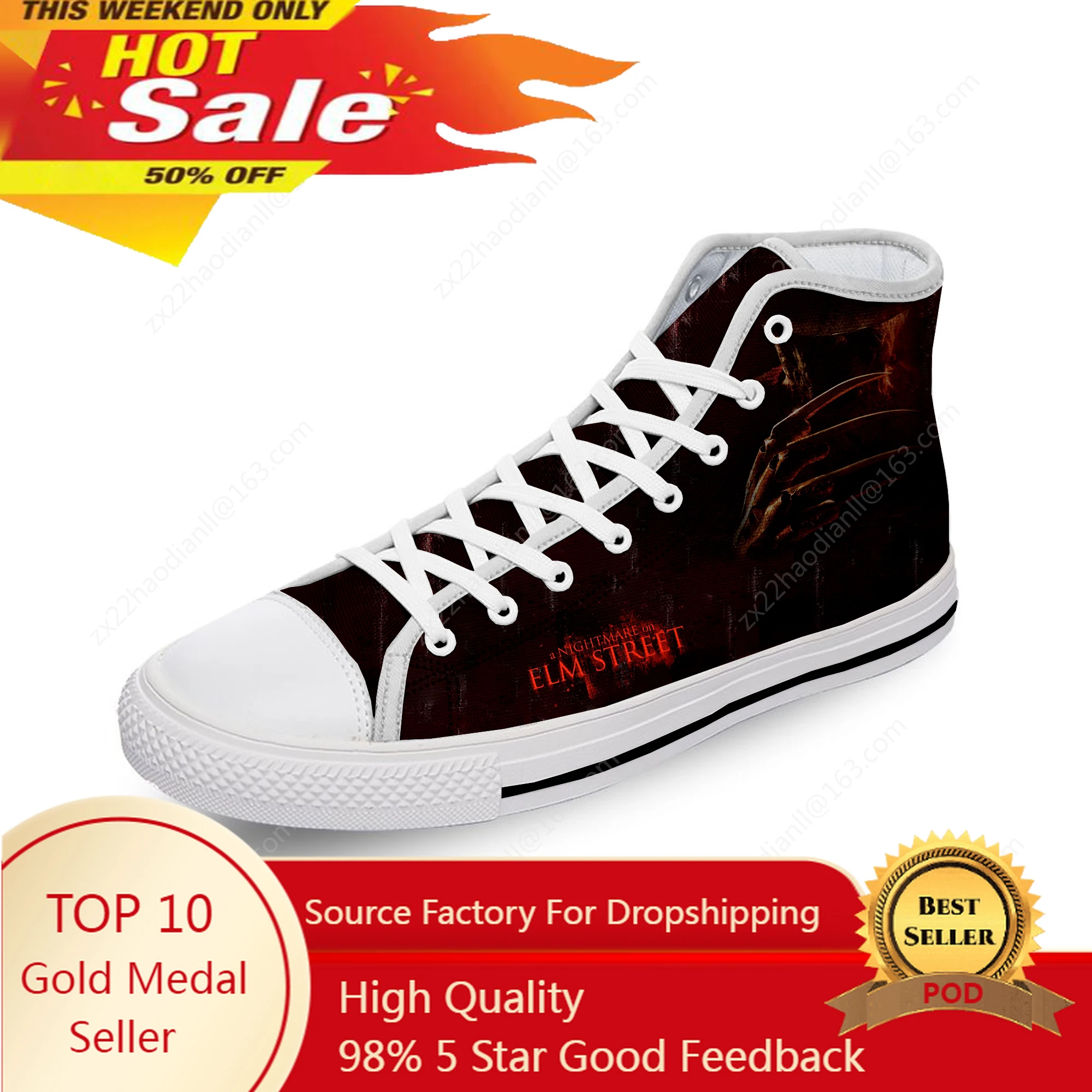 

Krueger Horror Halloween Freddy White Cloth Fashion 3D Print High Top Canvas Shoes Men Women Lightweight Breathable Sneakers