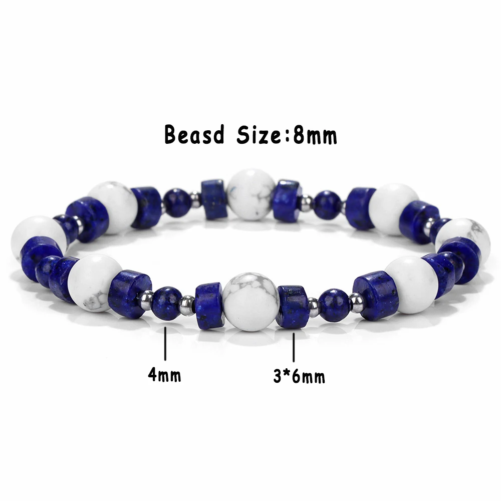 Natural Stone Lapis Lazuli Beads Bracelets Irregular Handmade Blue Beads Pendant Elastic Bracelets For Men Women Energy Jewelry