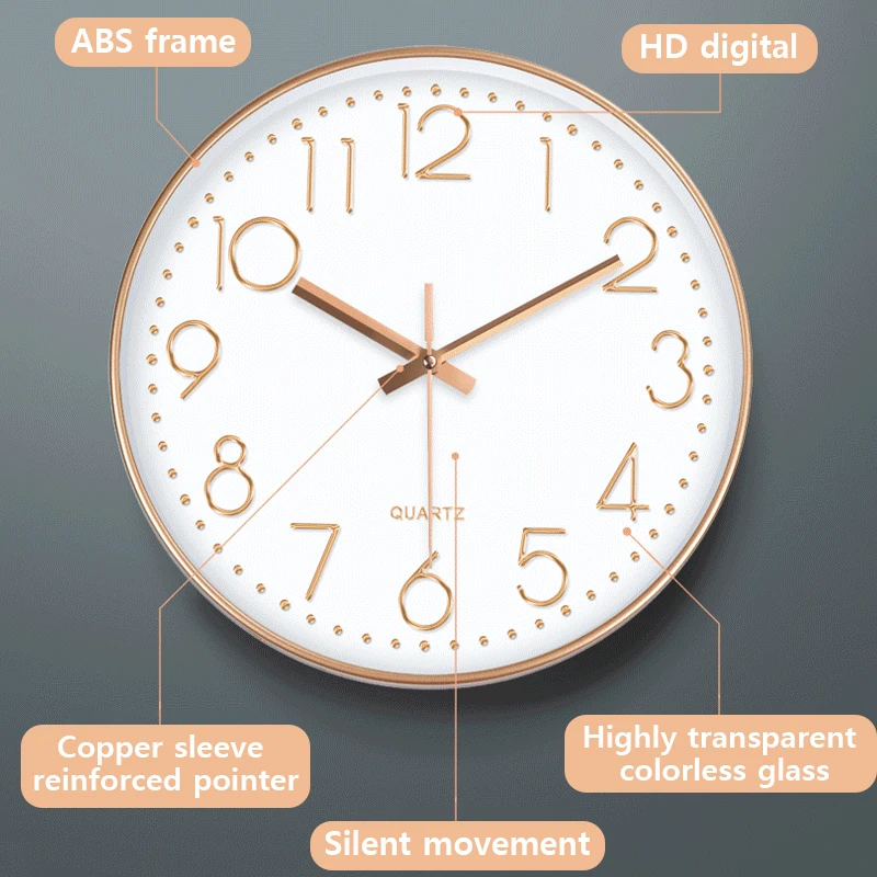 12 inch Silent Wall Clock 30cm Circular Clocks Noiseless Bedside Quartz Clock Living Room Kitchen Bedroom Decor Home Decoration