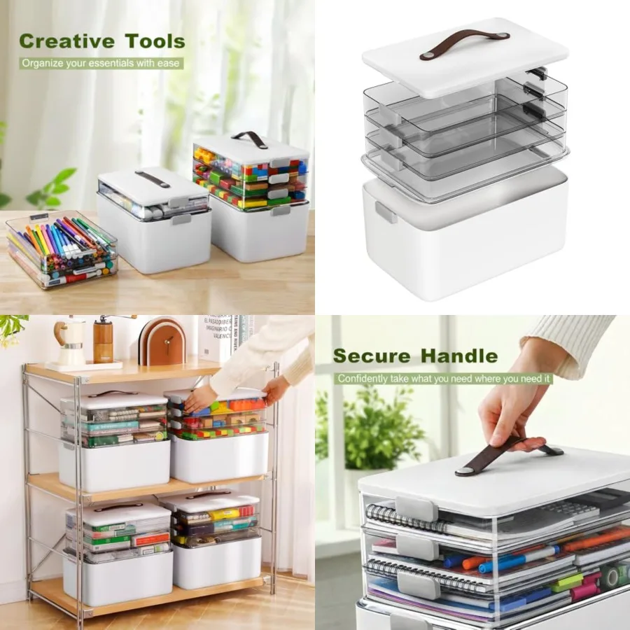 

Органайзер для лекарств на 4 яруса, портативный контейнер с крышкой и кожаной ручкой, для хранения в шкафу, дома и офисе