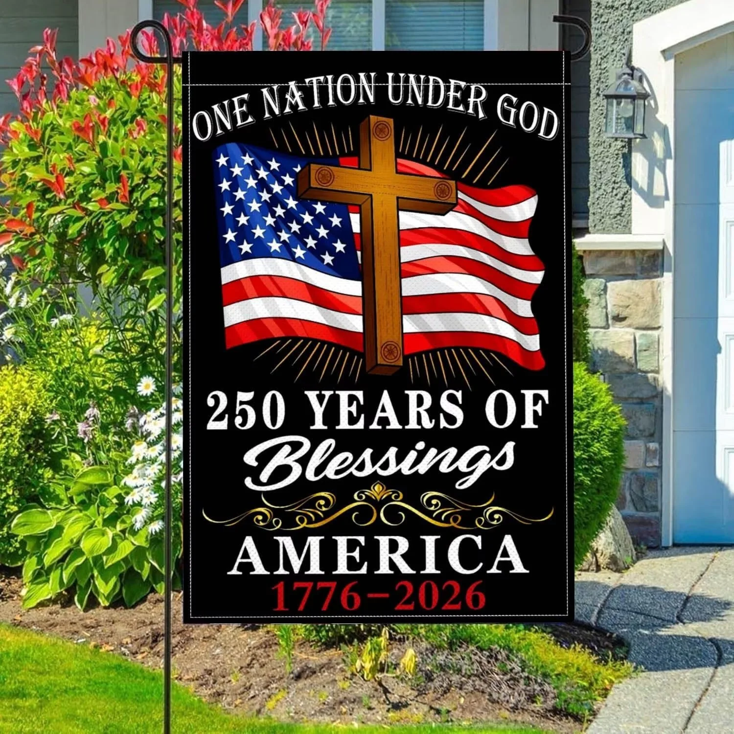 

250 Year America Anniversary Garden Flag One Nation Under God Patriotic American Garden Flags, 250 Years America Double-Sided Garden Flag 12 x 18 Inch