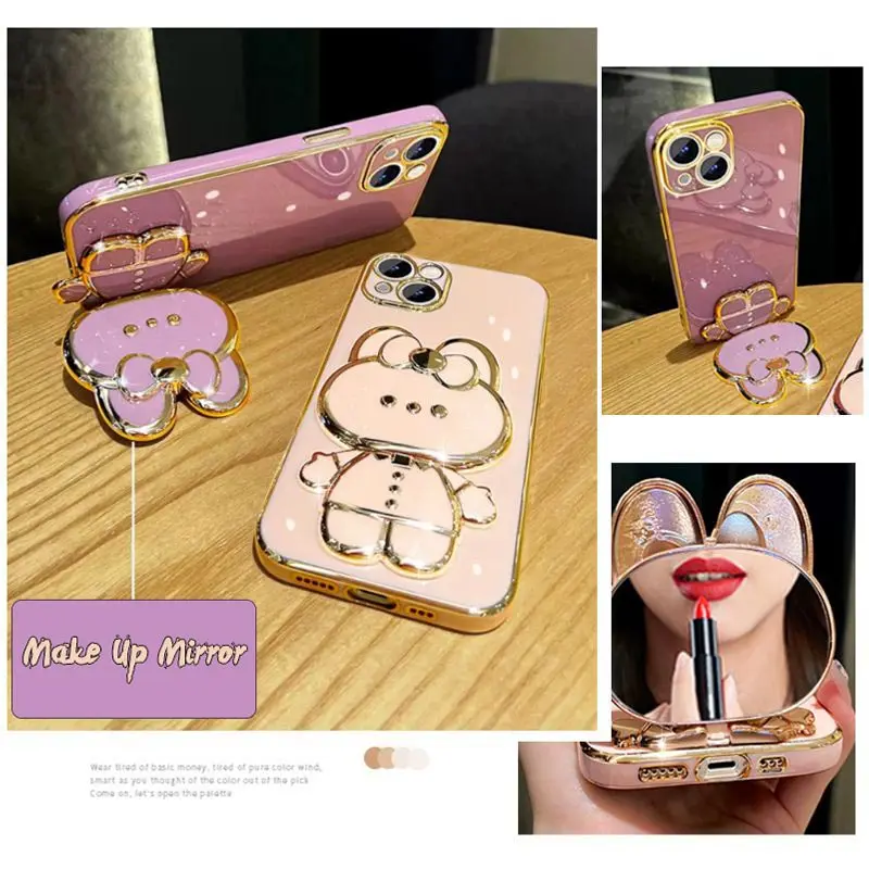 Diamond Strap Mirror Rabbit Phone Holder Case For Oppo A31 A32 A35 A36 A38 A58 A58X A57 A55 A54 A52 4G 5G 2020 2022 Stand Cover