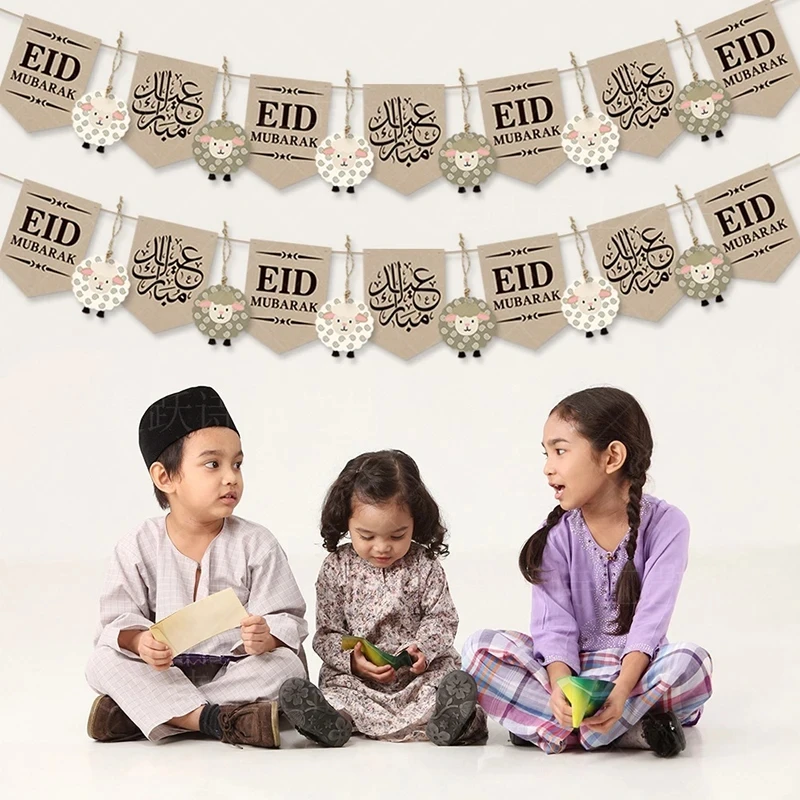 Pancarta de papel EID Mubarak, guirnalda con banderines, Festival islámico musulmán, suministros de fiesta, Ramadán Kareem, decoración del hogar, regalos Eid, 2024