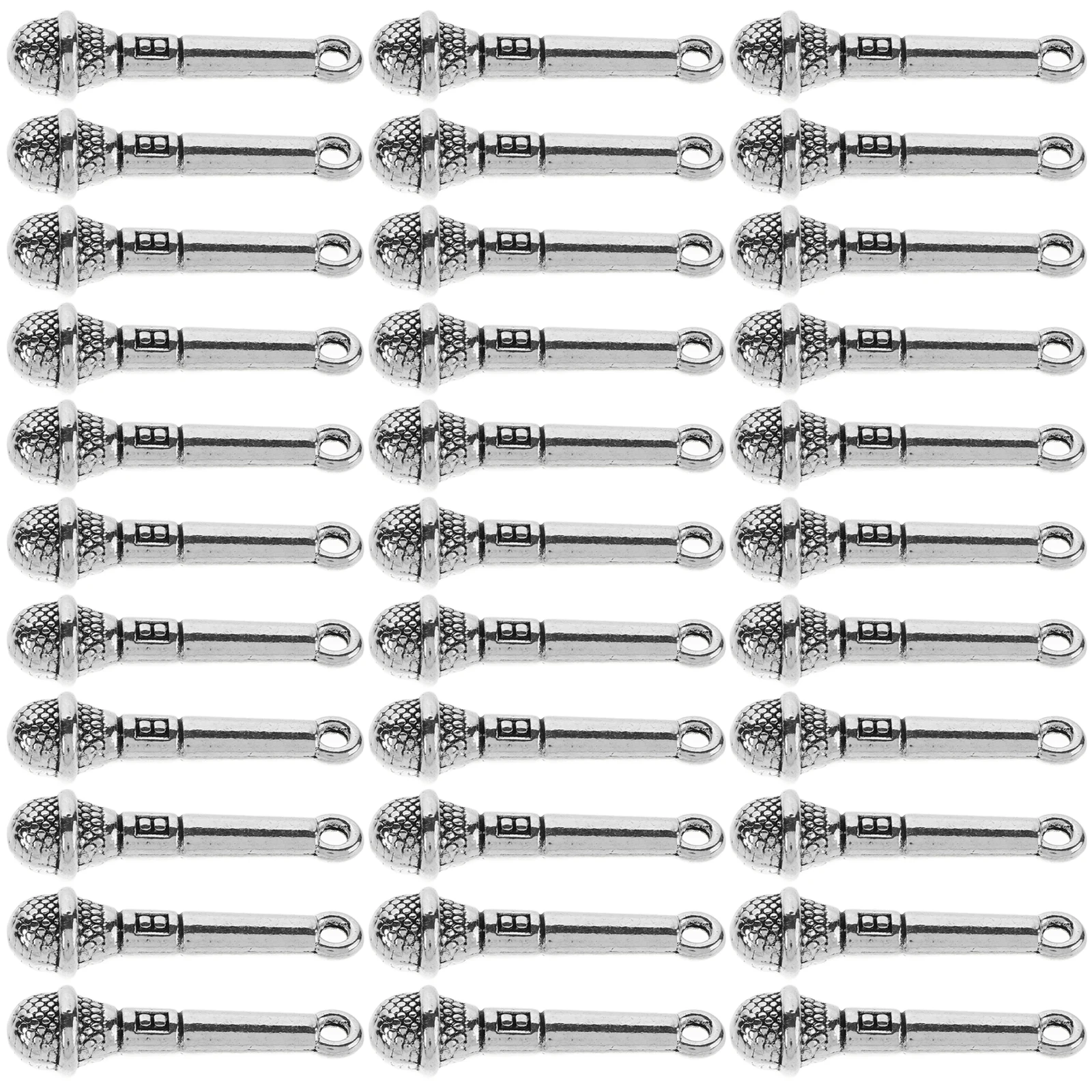 

50pcs Mini Microphone Pendant Necklace Silver Zinc Alloy Jewelry Charms Vintage Metal Craft Music Beads Bracelets Keychain