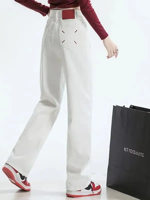 

Fashionable White High Waist Wide Leg Jeans Women's Embroidered Straight Cut Slimming Long Pants Spring 2026 Ladies Premium D...