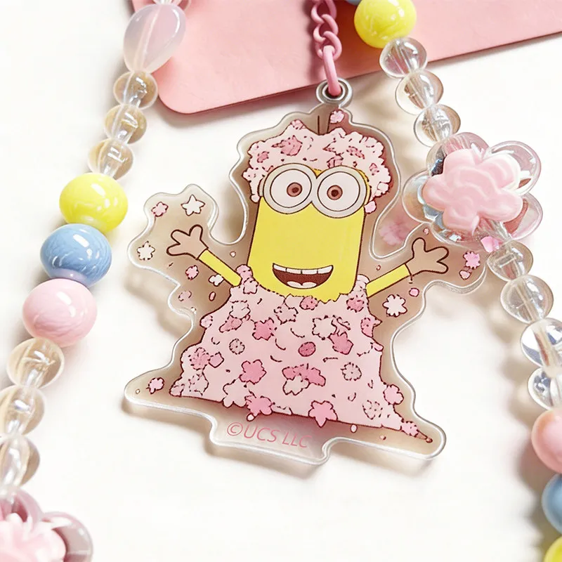 Universal Studios Minion Sakura Collection Pink Phone Strap Cute Kawaii Adjustable Lanyard Cell Phone Charm Keychain view 3