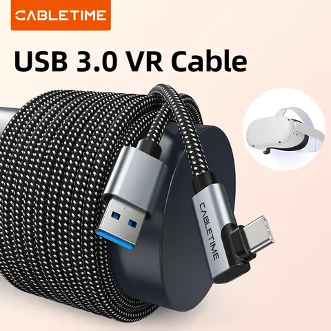 CABLETIME VR 케이블 USB3.0 데이터 Oculus Quest 2 VR 안경 90도 3A 5Gbps Samsung Huawei Xiaomi VR CameraSpeed