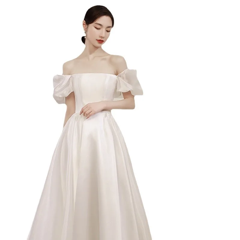 Light 166 wedding dress forest style travel photography satin white toast dress bride 2024 new style simple temperament waist