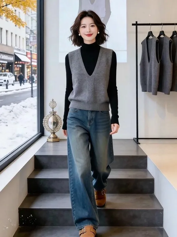 

Korean Lazy Sle Knitted Svel Vest Women's plus Size Loose Slimming Vest Spring 2026 Commute Sle Color