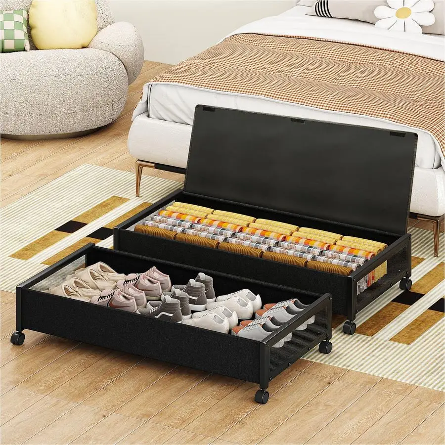 

Pack Under the Bed Storage Containers,36 inch Long Underbed Storage with Wheels,7.3 inch Height Under Bed Shoe Storage,Large Rol