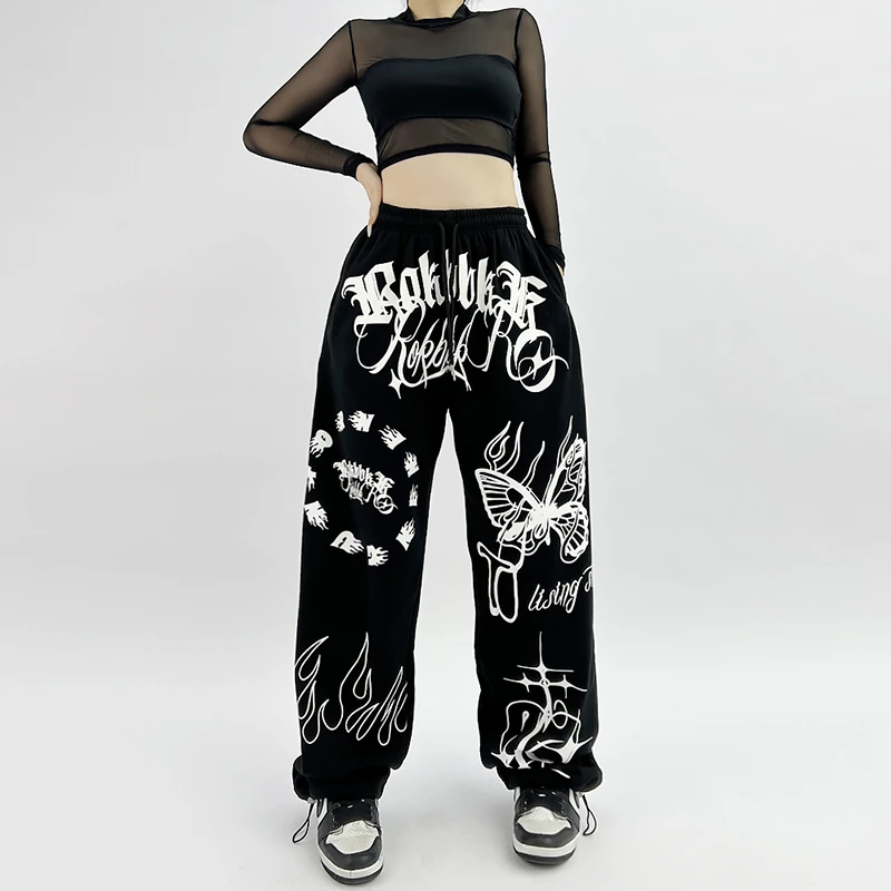 Amerikanische Mode Hip-Hop Design Y2K Hosen, Schmetterling Brief gedruckt Damen Hosen, Sommer neue Straße Persönlichkeit lange Hosen