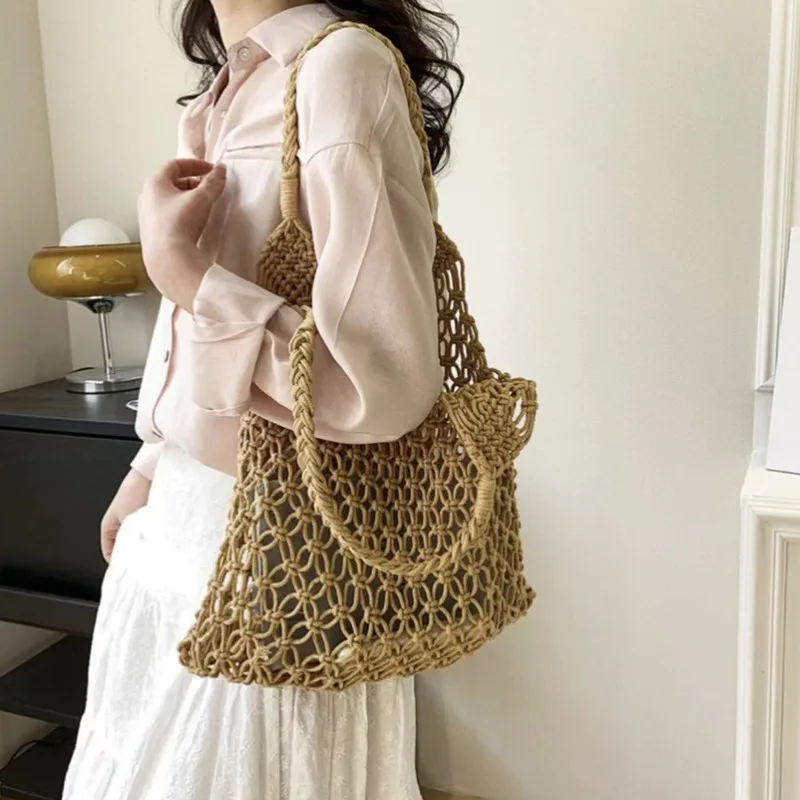 

Small Niche Hollow Design Seaside Vacation Lazy classic versatile For Women 2024 New Fashionable Woven Tote Bag