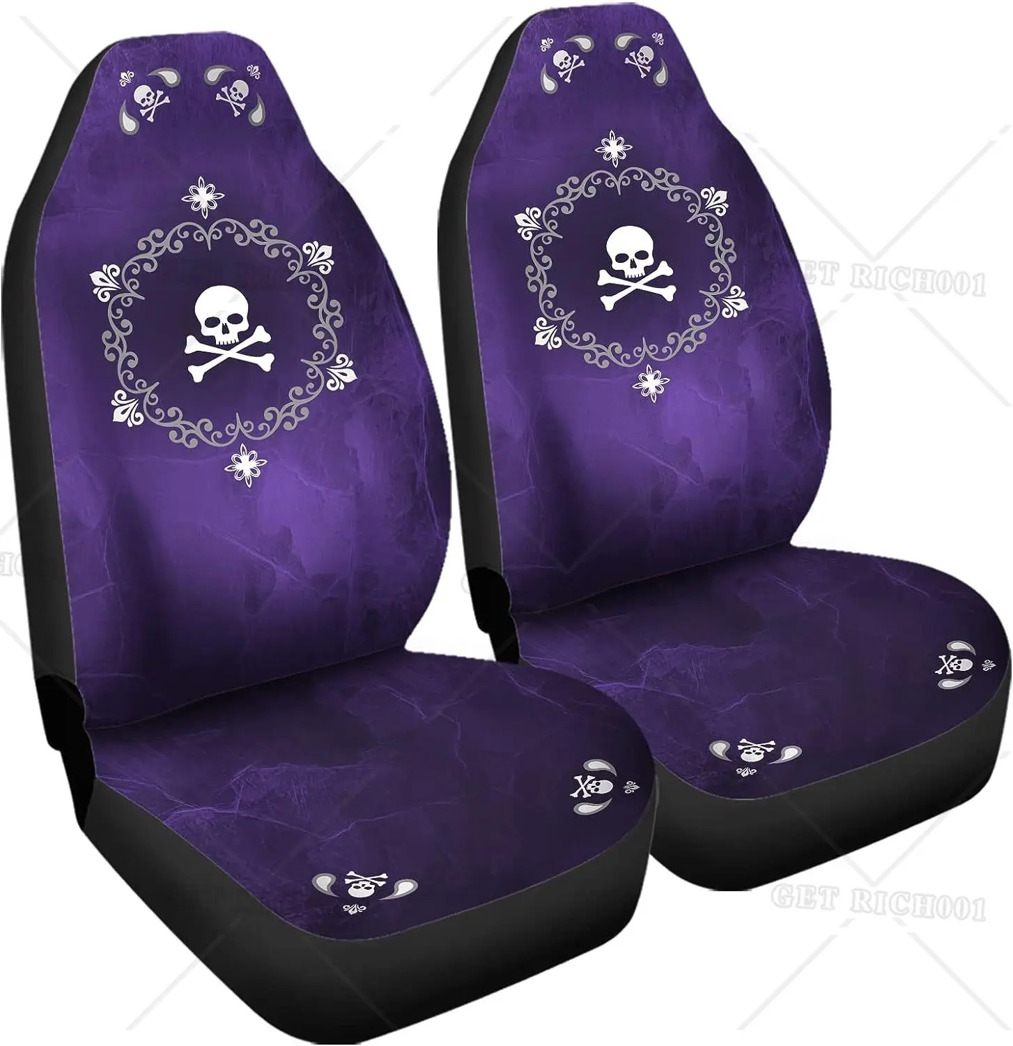 Skull Flowers Purple Print Automobile Front Seat Cover Automotive Seat Cover Accessories Breathable Front Car Seat Cover 2 Pack