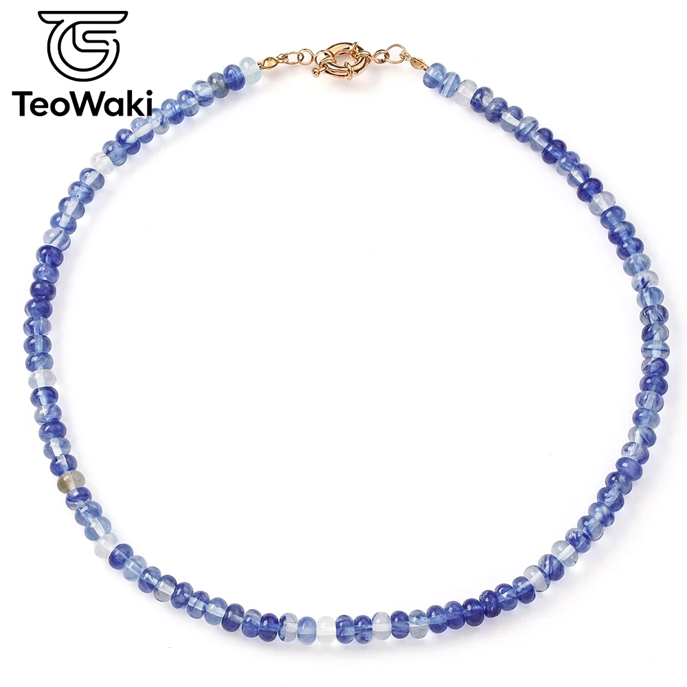 TeoWaki Delicate Natural Stone Beaded Necklace for Women 4×6mm Blue Citrines  Abacus Bead Necklaces Party Jewelry Gifts 40cm
