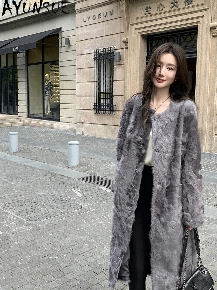 AYUNSUE 2025 Новые дубленки для женской одежды Шуба из натуральной шерсти Женская одежда Модная роскошная верхняя одежда Пальто Женское