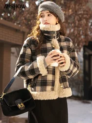 MISHOW Fashion Plaid Short Faux Fur Coat Women 2023 Winter Vintage Lamb Wool Plush Jacket Thick Office Ladies Outwear MXC55W0279