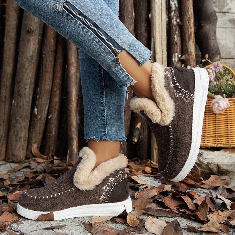 Winter Flats Women Snow Ankle Boots Short Plush Cotton Shoes Winter Designer Warm Casual Shoes 2024 Trend Walking Zapatos Ladies