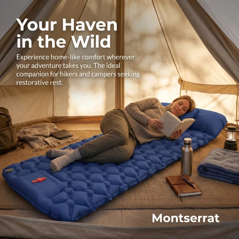 Matelas de camping gonflable ultraléger pour la maison, tapis de couchage multifonctionnel avec pompe intégrée et oreiller intégré, idéal pour la randonnée