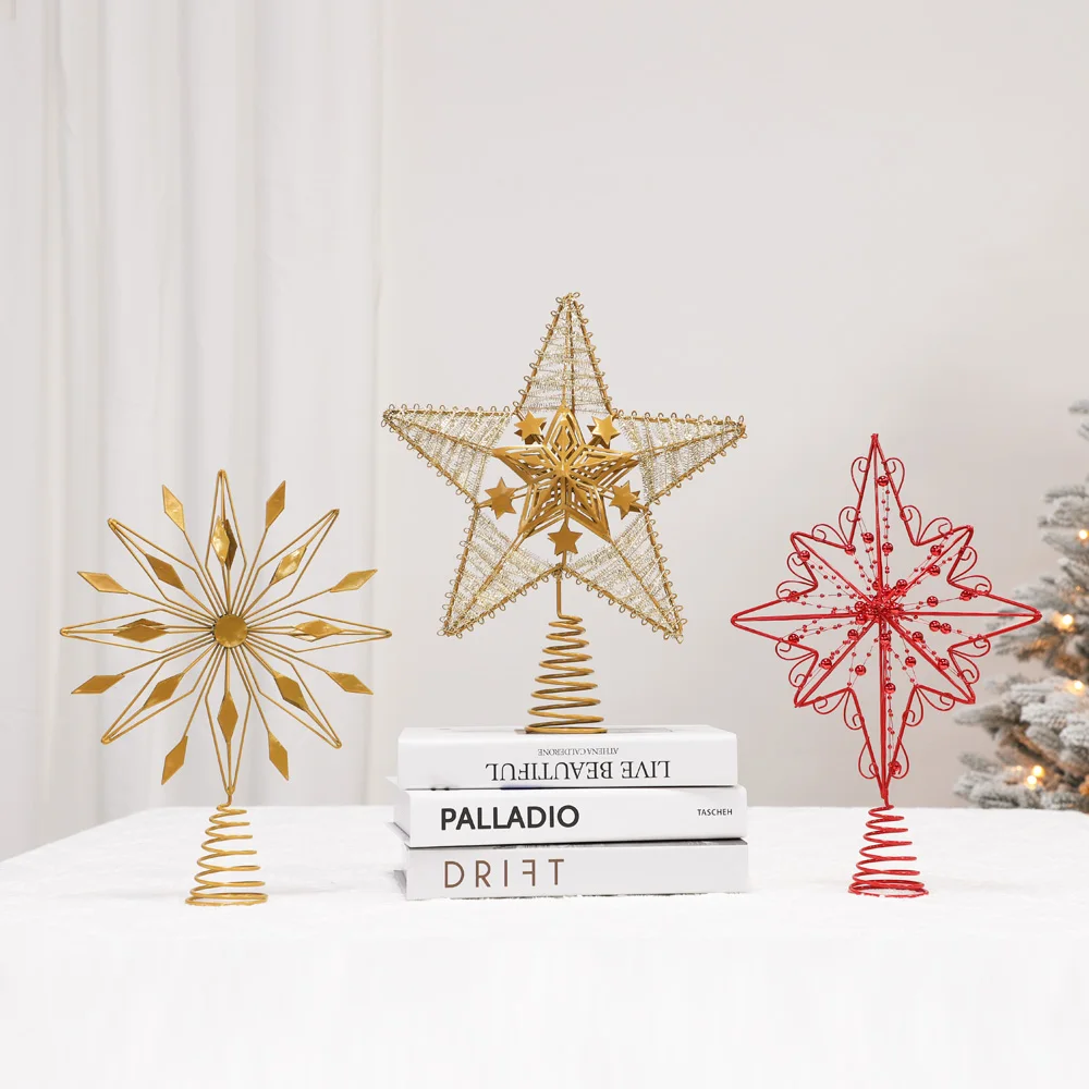 Tree top star three-dimensional Christmas decoration pendant luminous light five-pointed atmosphere arrangement