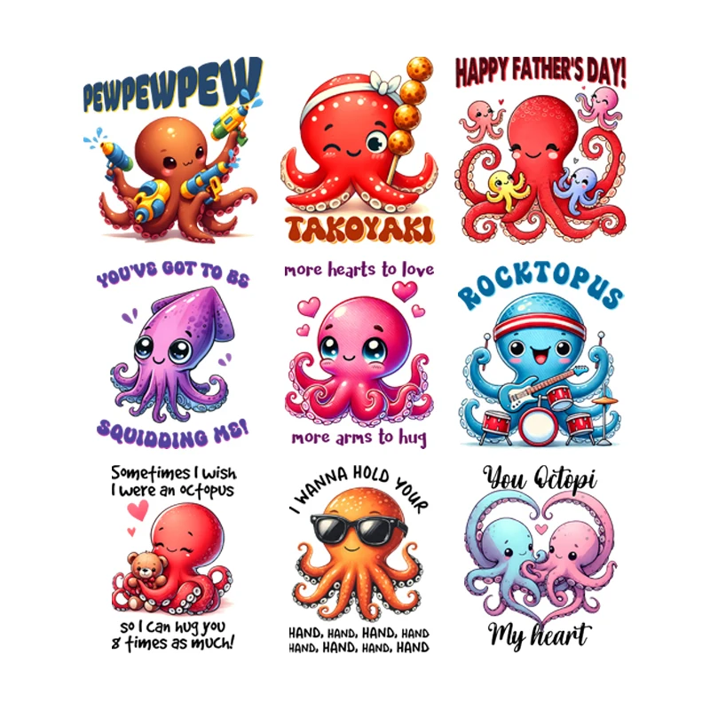

Gorgeous Scenery Sunset Beach Sea fun fashion octopus Ironing Stickers Thermal Transfer Vinyl Patches Clothes Accessory