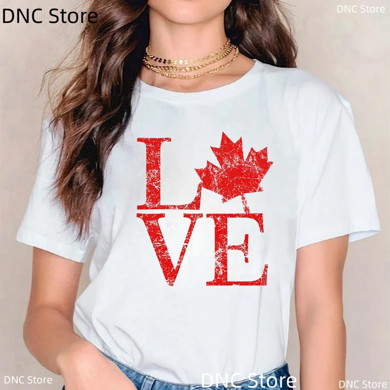 T-Shirt Femme Canadian Maple Leaf Graphic Printed Women'S T-Shirt Fashion Harajuku Women'S Short Sleeved O-Neck Tops Wholesale