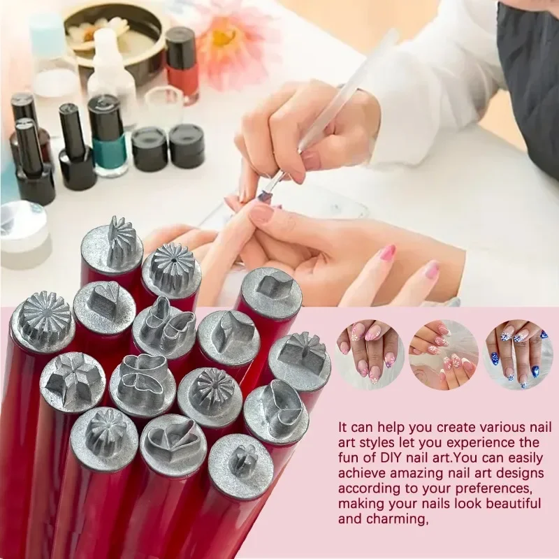 Conjunto de canetas para estampagem de nail art, pontas de aço inoxidável, sem perfume, com padrões de flores e geométricas para manicure e pedicure DIY