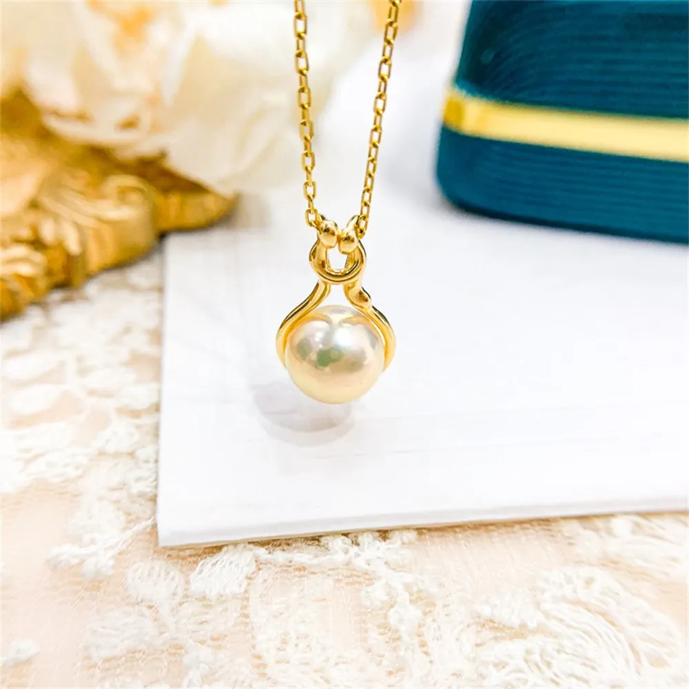 DIY Pearl Accessories S925 Sterling Silver Pendant Empty K Gold Jade Necklace Pendant Female Fit 8-10mm Round Beads D360