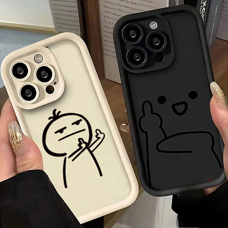 Cartoon Fun Stickman Phone Case for iPhone 16e 16 15 14 13 12 11 Pro Max Mini XR XS X 7 8 6 6s Plus Soft TPU Back Cover