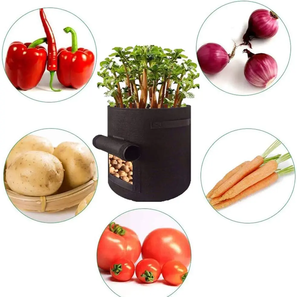 Potato Grow Bag 10/7/5 Gallon Fabric Planter Pot with Flap and Handles for Garden Vegetables Tomatoes Onion Carrot Planting Bags