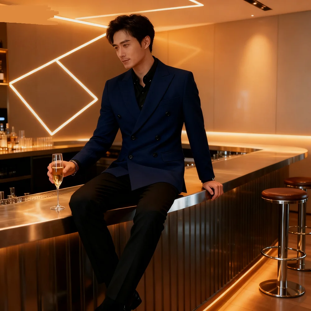 

Business Double Breasted Blazer New Long Sleeve Blazer Regular Length Stretchy Blazer 3XL Professional Workwear