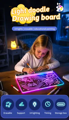 14in LED Note Board Light Doodle Drawing Tablet for Kids Erasable Neon Writing Pad with Markers Timing Gift for Home Bar Decor ﻿