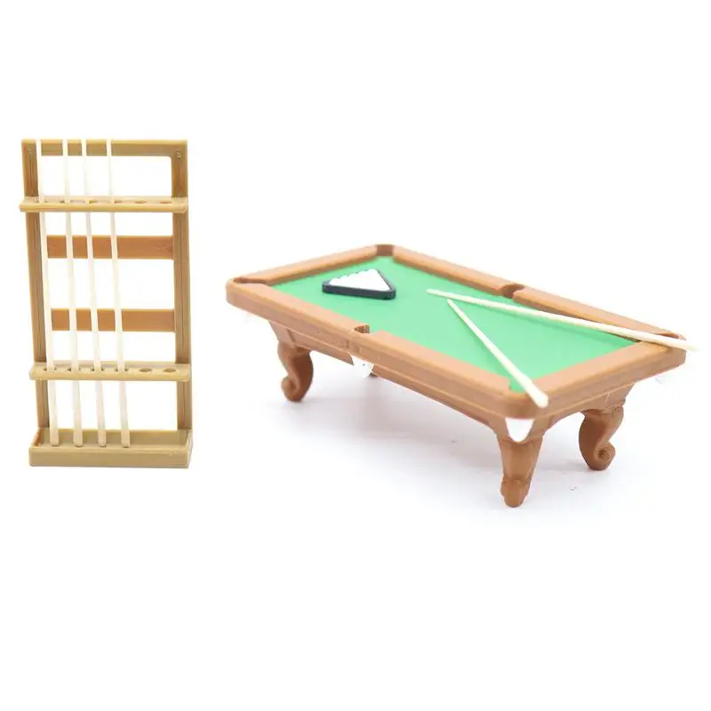 [New] 1 Set Billiard Model With Cue Rack Pretend Play Accessory 1:12 Dollhouse Mini Pool Table Furniture Kit For Diorama Decor