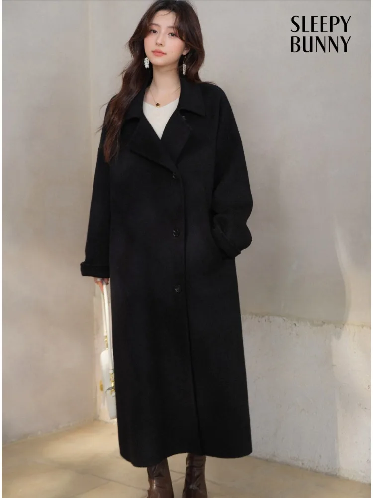 

Elegant Wool Long Coat Women Double-Faced Wool Overcoat Loose Winter Maxi Outerwear with Minimalist Design Warm Premium Finish