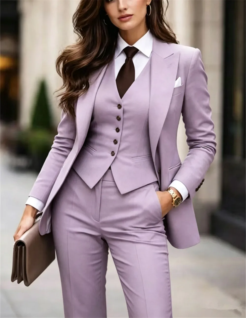 Luxury Women Beige 3-Piece Suit Formal Women Pantsuit Set Blazer Waistcoat Suit Office Wear Slim-fit Suit Business & Prom Suit