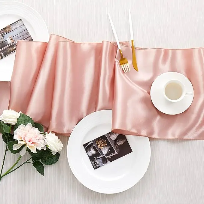

4pcs Rose Gold Table Runner 12 X 108 Inch Long Bright and Smooth Silk Table Runner for Party Wedding Birthday Banquets Decor