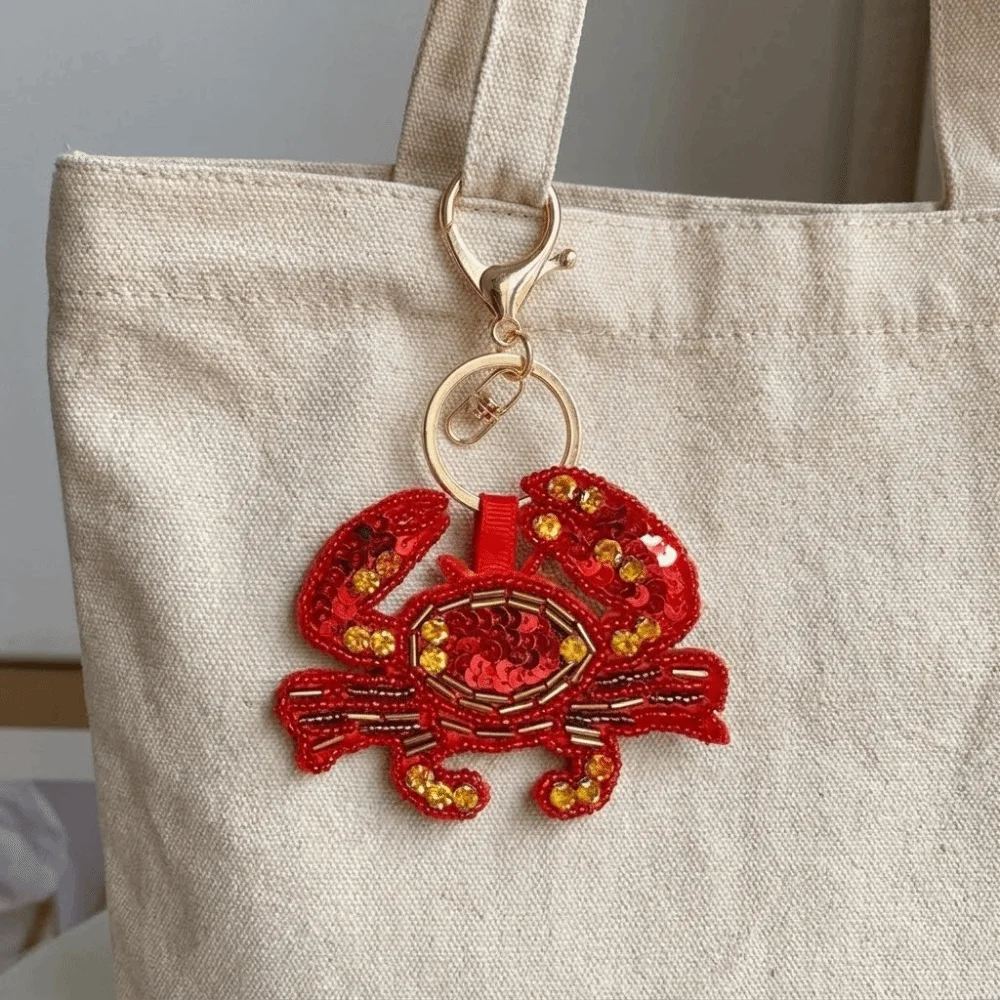 Funny Conch Starfish Keychain Crab Appliques Beads Bag Pendant Seashell DIY Bag Charm Gift