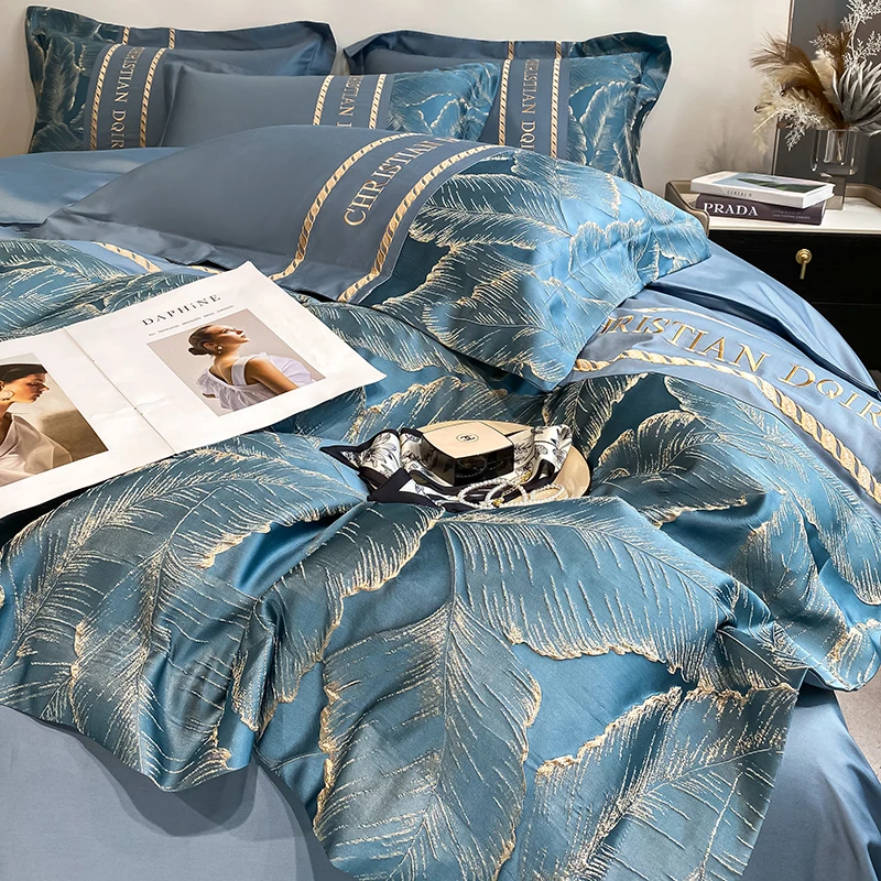 Light Luxury 100% Pure Cotton Four-piece Set Embroidery Quilt Cover Sheet Pillowcases Home Textile Bedding Set 1.8m 2m Bed