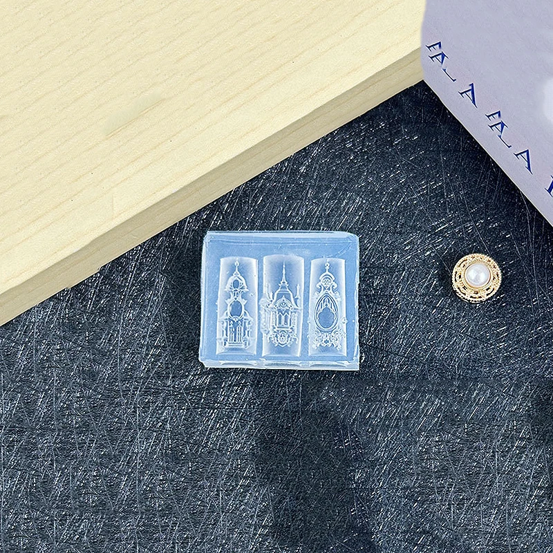 Molde de silicona para manicura de 3x3,6 cm, estilo europeo, Castillo, iglesia, molde para decoración de uñas Diy, plantilla transparente para uñas