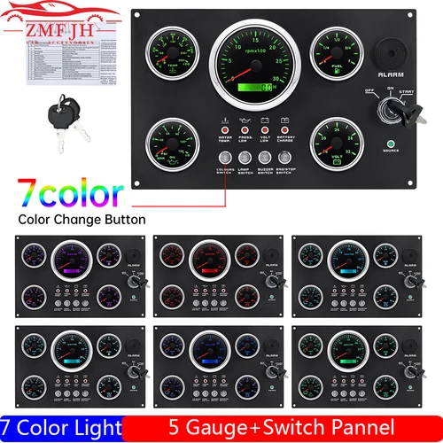 Juego de 5 manómetros con Panel de interruptor, tacómetro de 85MM, indicador de presión de aceite, medidor de nivel de combustible, voltímetro e indicador de temperatura del agua para coche