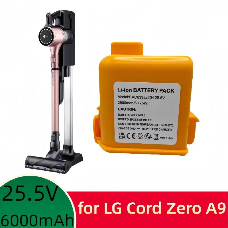 

New For LG A9 Replacement Battery for LG Cord Zero 25.55V 6000mAh A9 Plus A9K-CORE,A9MAX,A9T-Ultra,A9,A9S,P9,A9K-PRO,A9N,A9M