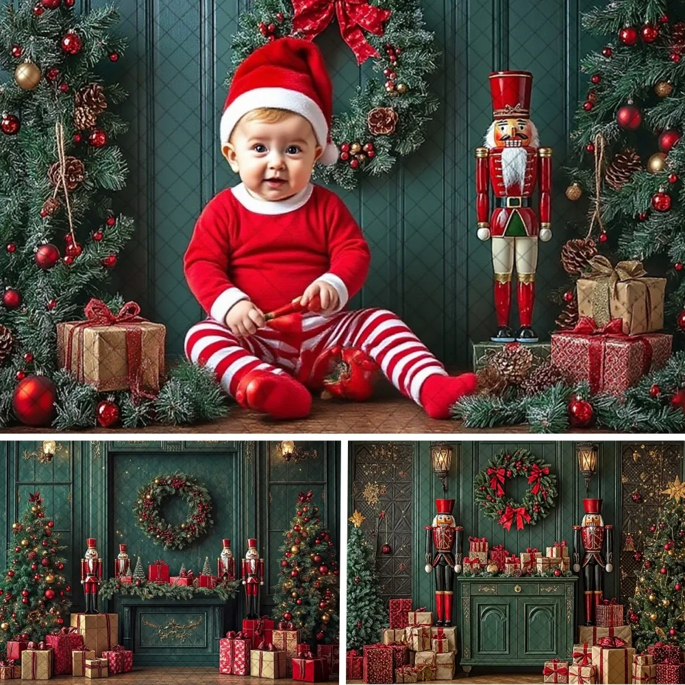 

Christmas Photography Background Winter Xmas Toy Store Wooden Door Nutcracker Decor Holiday Kids Portrait Backdrop Photobooth