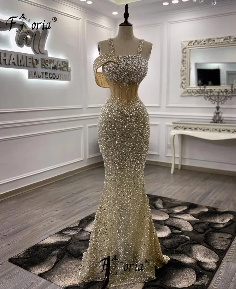 

Aso Ebi Вечерние платья русалки цвета шампанского Robe De Soiree с бусинами и блестками Вечернее платье Второе приема Обручальное платье на день рождения