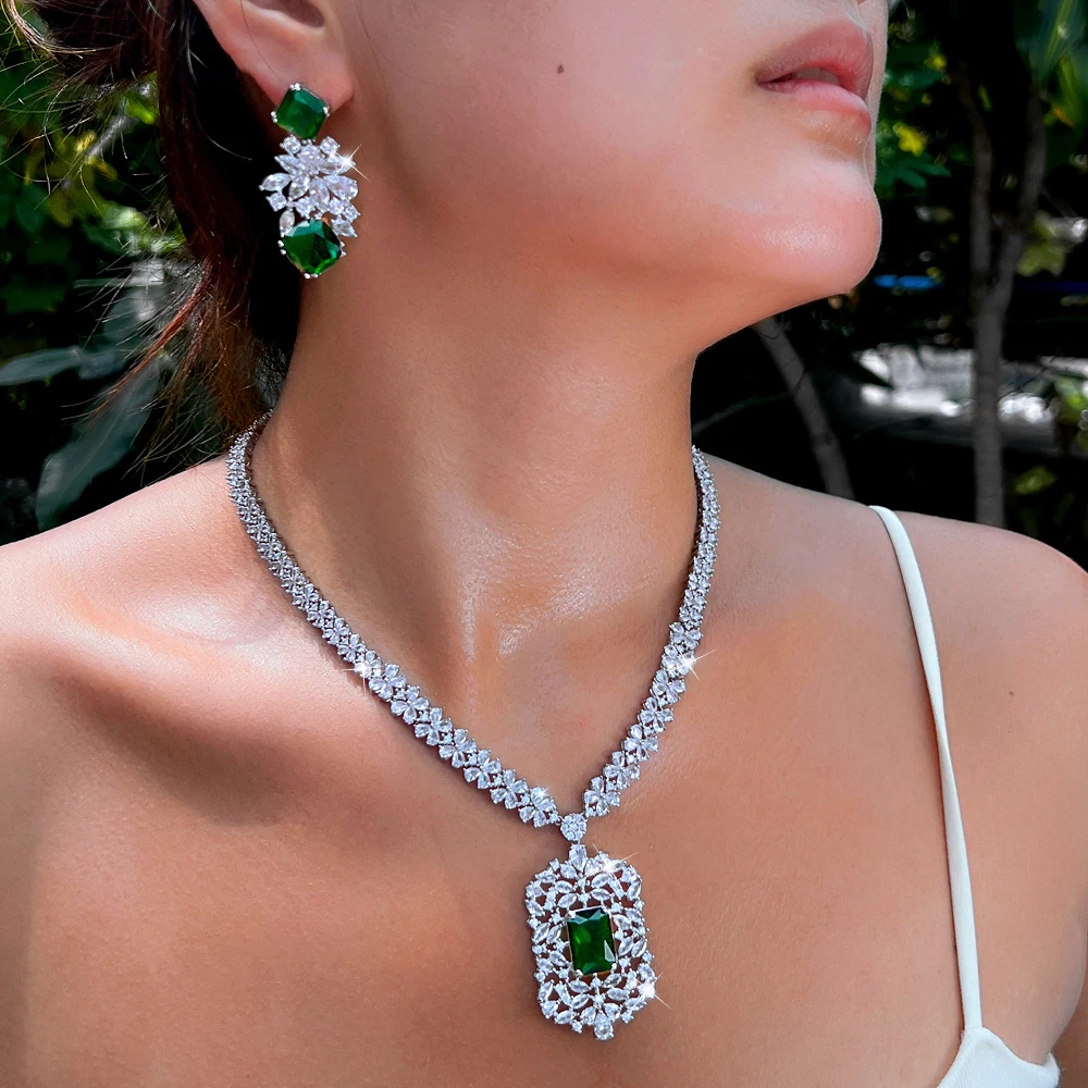 CWWZircons Prachtvolle Dubai Königsblaue Kubische Zirkonia Große Blumen-Braut-Halskette Schmucksets Hochzeitsfeier Damen-Accessoires T0721 – Detail 2