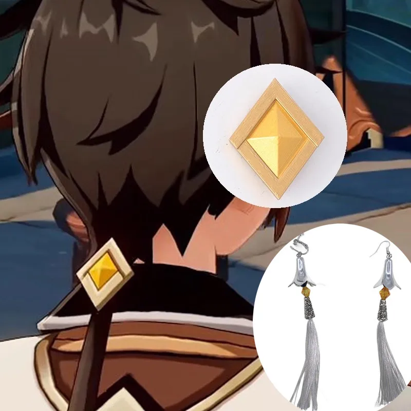 Genshin Zhongli Diamantform Haarspange Ohrringe Frisur Haarnadeln Ohrclips Bobby Pins Cosplay Haarschmuck