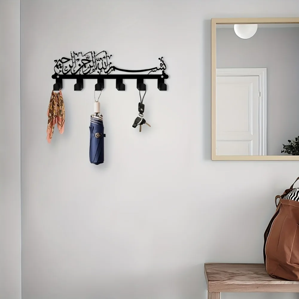 1pc Metal Aluminum Wall Art, 6 Hooks for Hallway Corridor, Home Decoration Key Rack view 3