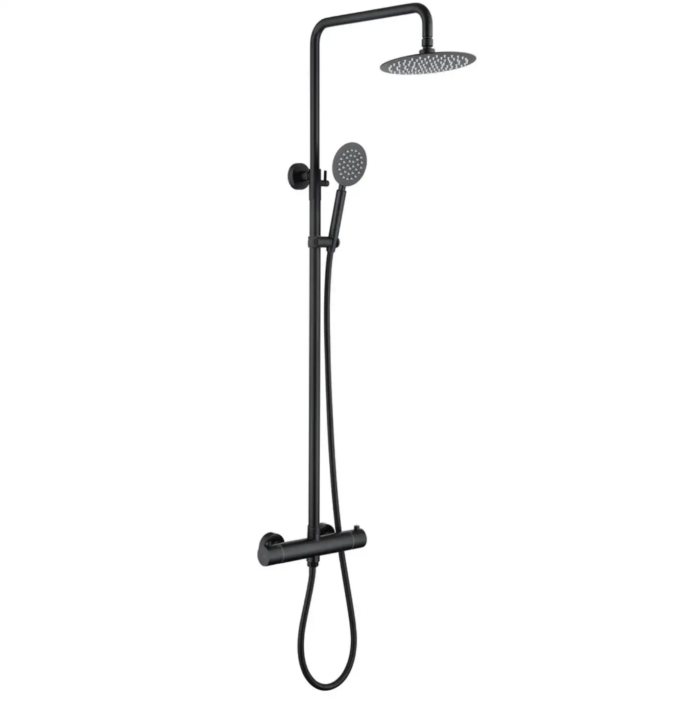 Luxury Stainless Steel Exposed Matt Black Constant Temperature Shower Set Ultra-thin Rainfall  Head with Handheld