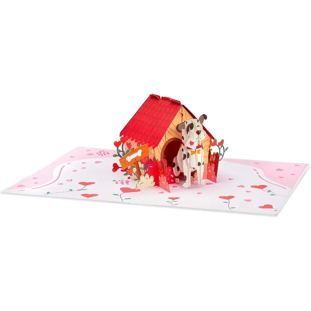 3D Dog House Pop Up Card, For Valentines Day, Birthday, Mothers Day, Adults or Kids, All Occasions